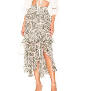 MISA Joseva Skirt XS Fits S Green Floral Layered Long Slit Ruffle Lined Chiffon